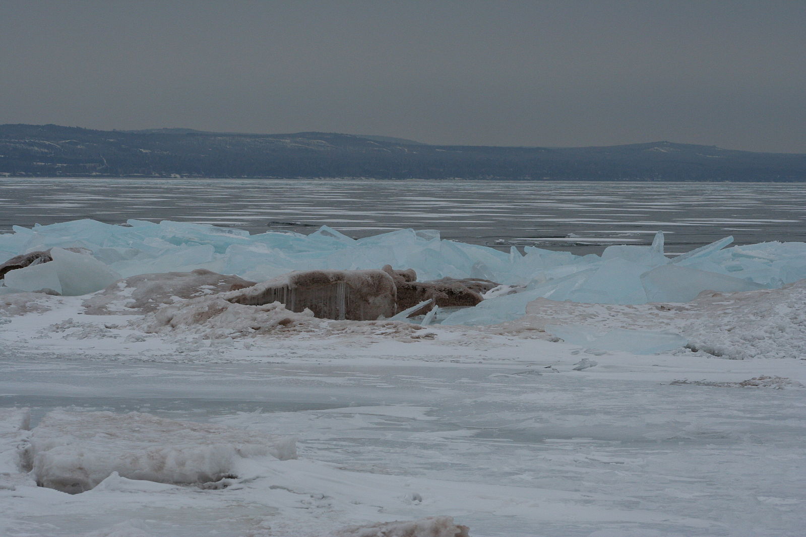 Lake ice in the foreground